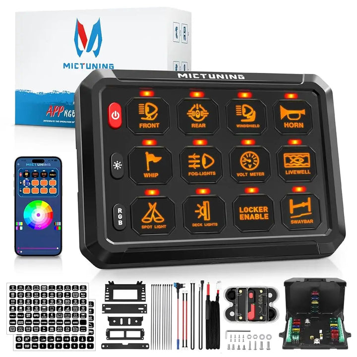 MICTUNING Switch Panel 12v RGB caravan control panels with APP Control LED On-Off Switch Controller Electronic Relay System BLYNTRA