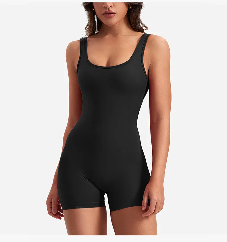 Women's Gym Clothing Yoga Solid Ruched Backless Sleeveless Square Collar Skinny Sexy Rompers Ropa Deportiva Mujer Gym Playsuits BLYNTRA