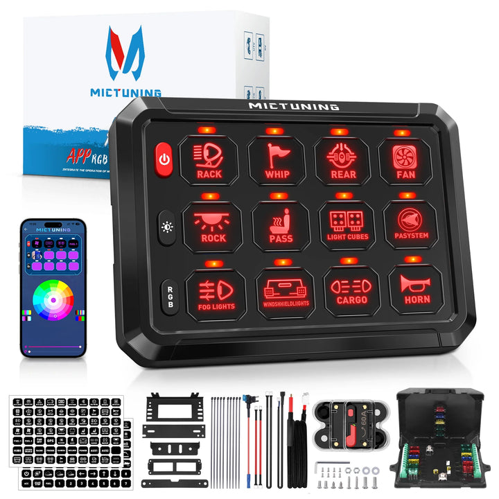 MICTUNING Switch Panel 12v RGB caravan control panels with APP Control LED On-Off Switch Controller Electronic Relay System BLYNTRA