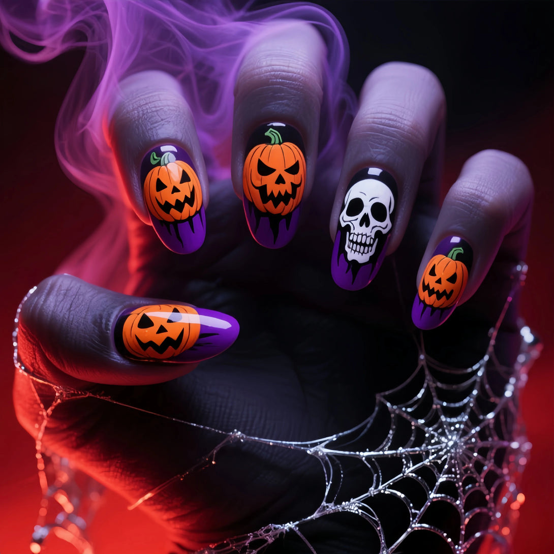 Spooky Pumpkin Lantern Nail Set by Blyntra - 24PCS Halloween Nail Art BLYNTRA