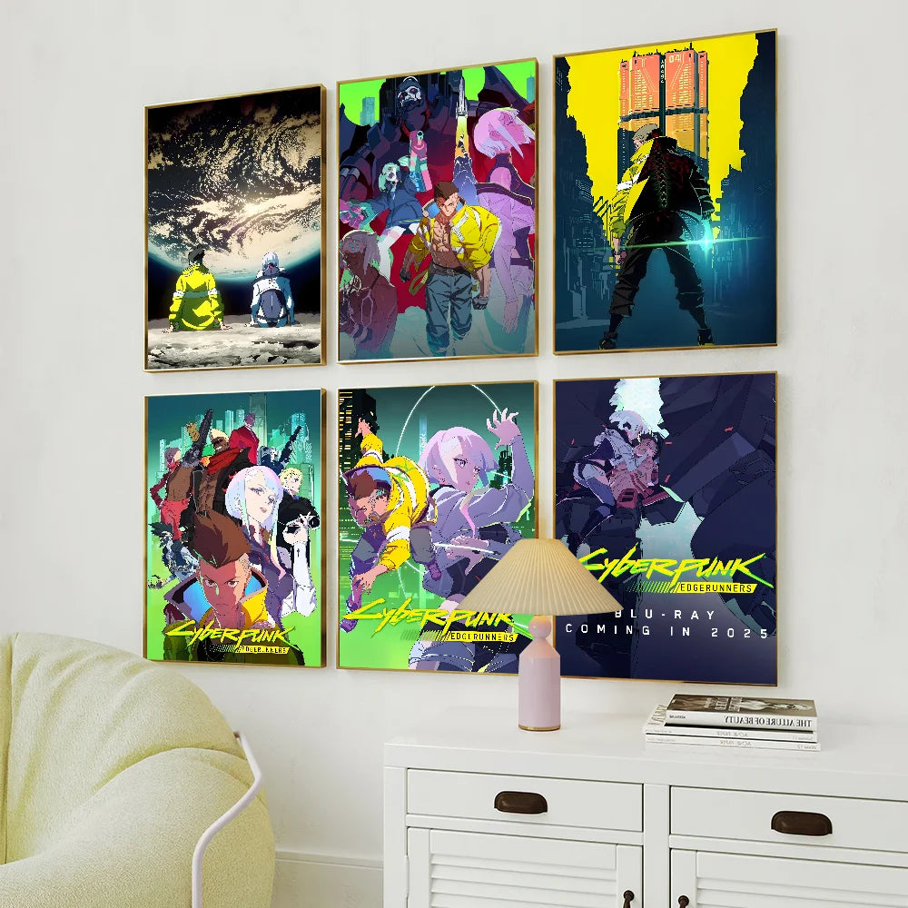 Anime C-Cyberpunk E-Edgerunners Poster Self Adhesive Painting Living Room Office Decoration Bedroom Home Wall Sticker Prints BLYNTRA
