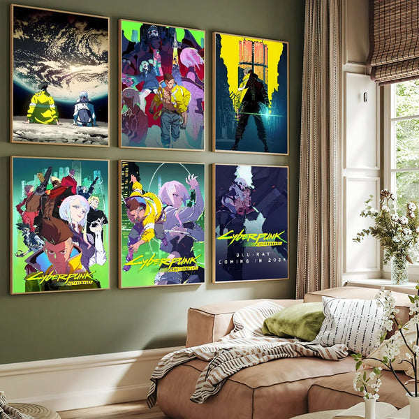 Anime C-Cyberpunk E-Edgerunners Poster Self Adhesive Painting Living Room Office Decoration Bedroom Home Wall Sticker Prints BLYNTRA