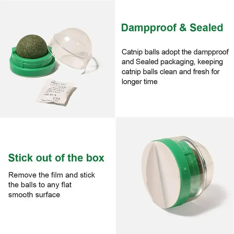 The Catnip Cat Wall Stick-on Ball Toy Scratchers Treats Healthy Natural Removes Balls To Promote Digestion Cat Grass Snack BLYNTRA