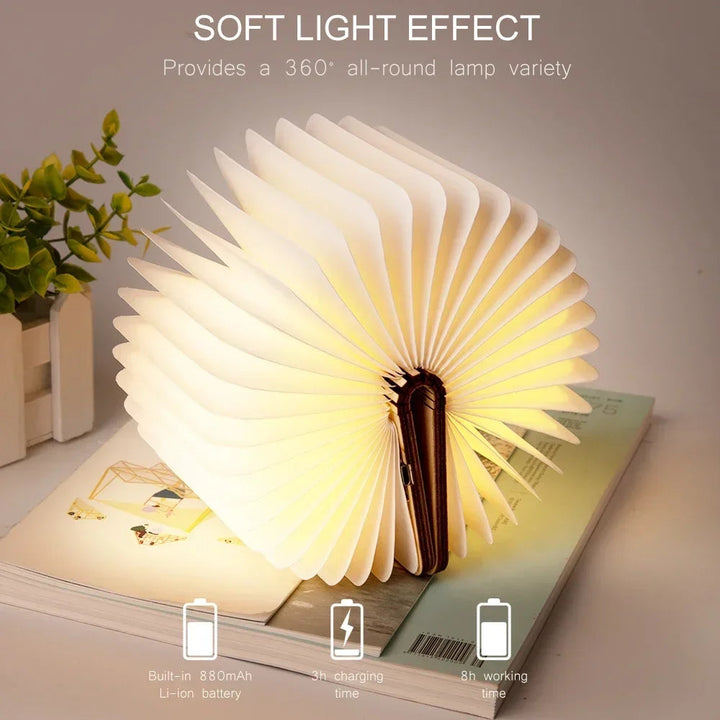 3D Folding Book Light LED Night Light 3-Color USB Charging Portable Wooden Magnetic Table Lamp Decoration Christmas Holiday Gift BLYNTRA