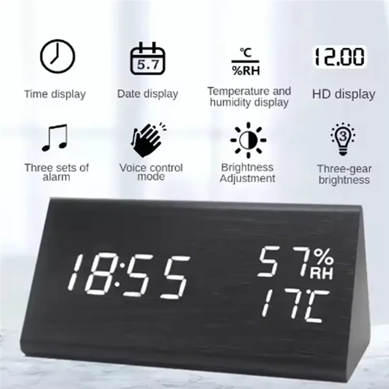 BLYNTRA LED Student Clock – Minimalist Wood Design with Temperature BLYNTRA