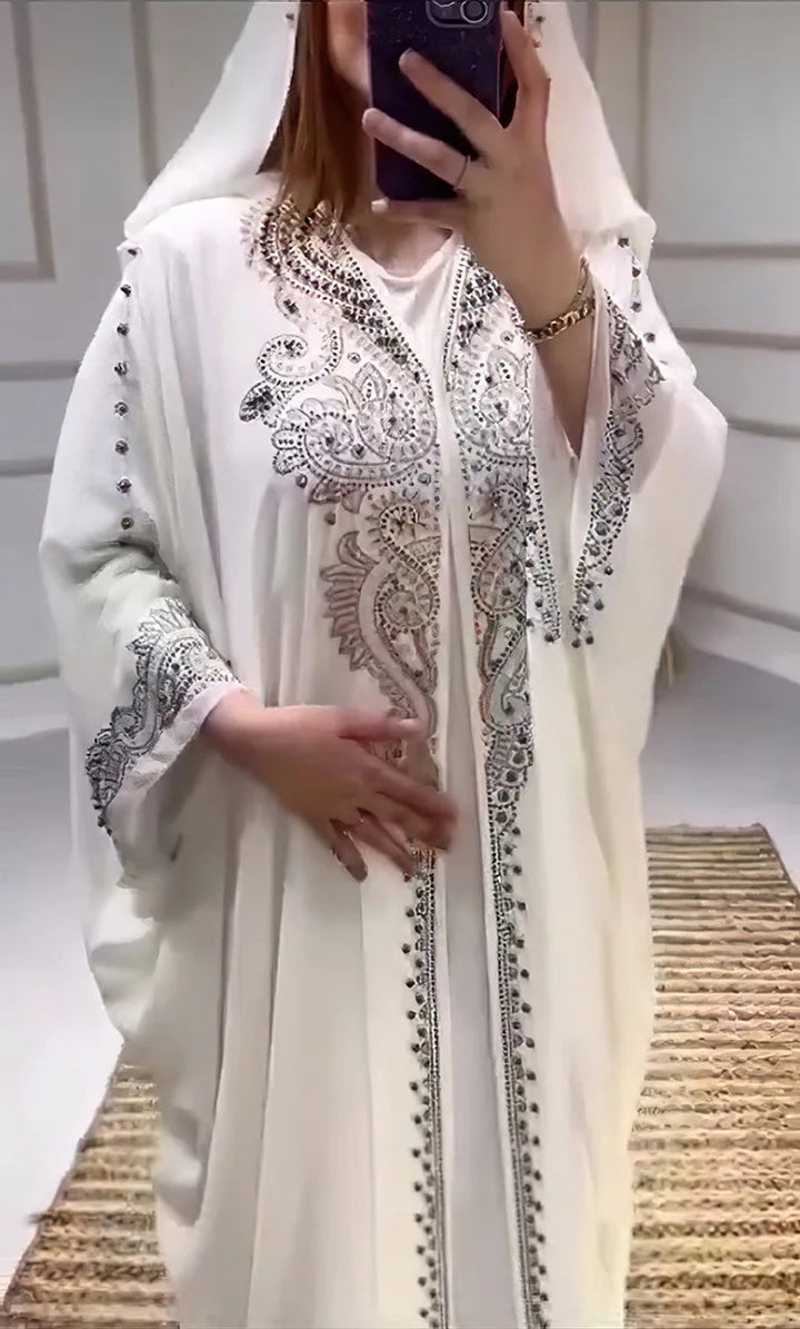 Eid Muslim Dress for Women Hooded Abaya 2 Piece Set Diamond Jalabiya Morocco Party Dresses Dubai Abayas Kaftan Vestido Long Robe SHOPPING HUB