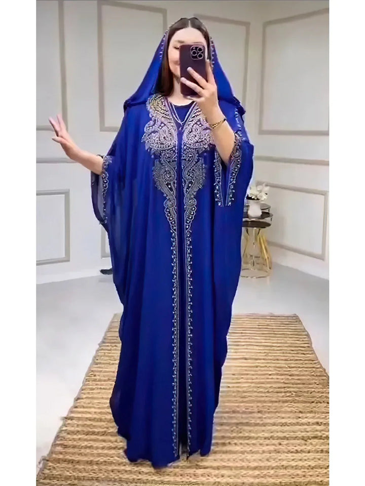 Eid Muslim Dress for Women Hooded Abaya 2 Piece Set Diamond Jalabiya Morocco Party Dresses Dubai Abayas Kaftan Vestido Long Robe SHOPPING HUB