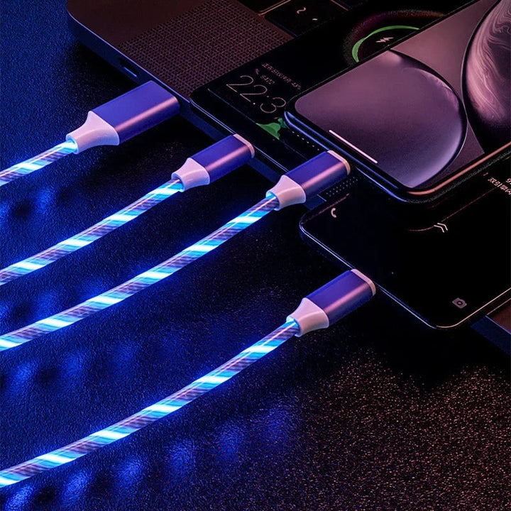 Glowing LED Light USB 3 IN 1 Cable Phone Fast Charging Charger Luminous Type C Cable for Xiaomi Iphone Samsung Phone Accessories BLYNTRA