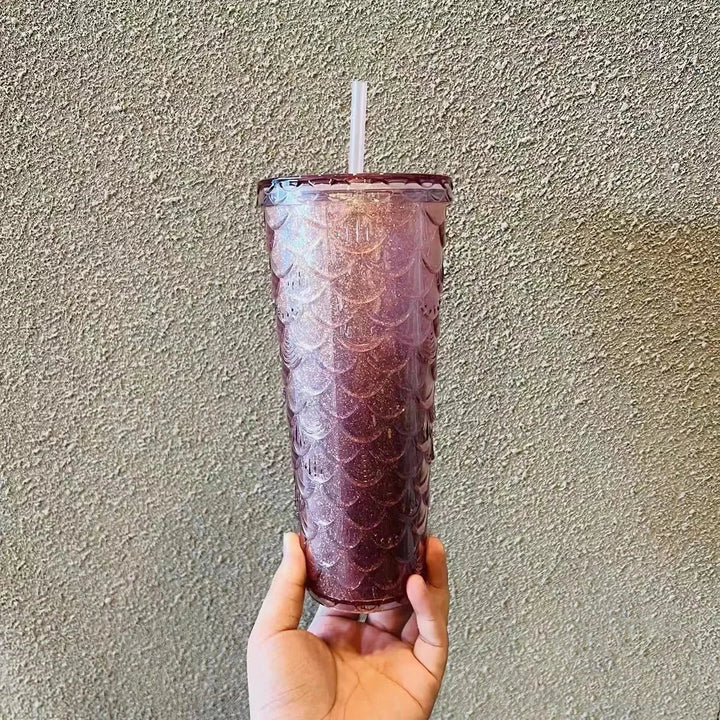 Wholesale New 710ml Diamond Radiant Goddess Durian Cup with Logo Fish Scale Cup Double Layer Reusable with Straw Mug Coffee Cup SHOPPING HUB
