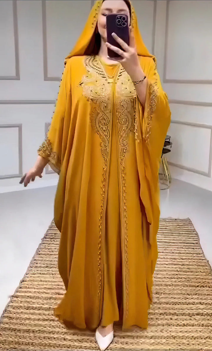 Eid Muslim Dress for Women Hooded Abaya 2 Piece Set Diamond Jalabiya Morocco Party Dresses Dubai Abayas Kaftan Vestido Long Robe SHOPPING HUB