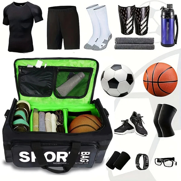 A large-capacity travel duffel bag, a sports and fitness bag made of polyester, can be used to store basketball shoes. BLYNTRA