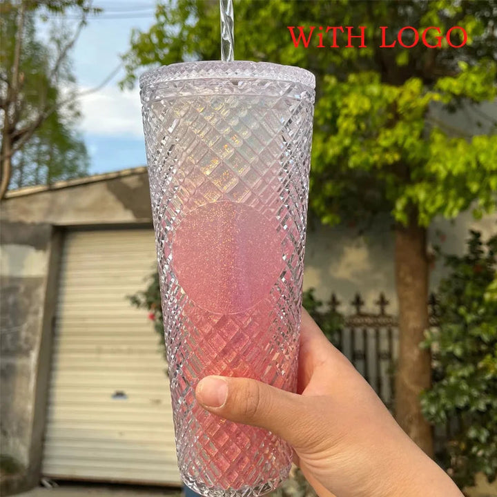 Wholesale New 710ml Diamond Radiant Goddess Durian Cup with Logo Fish Scale Cup Double Layer Reusable with Straw Mug Coffee Cup SHOPPING HUB