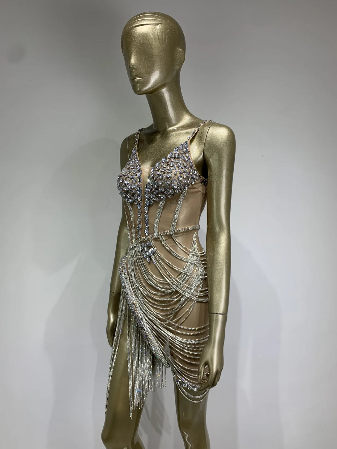 BLYNTRA Luxury Rhinestone Suspender Dress