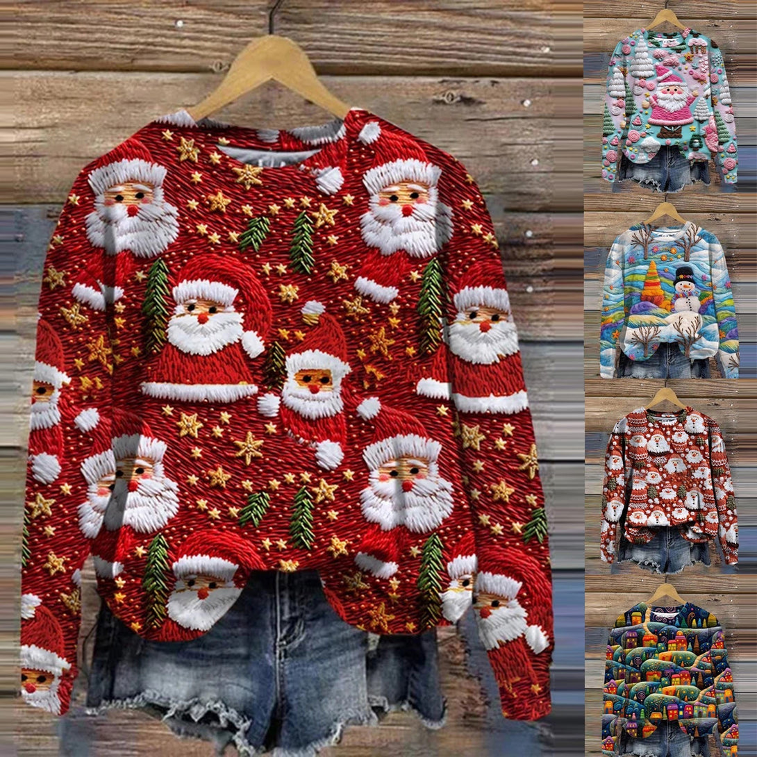BLYNTRA Santa Claus Print Sweater – Cozy Christmas Holiday Top BLYNTRA