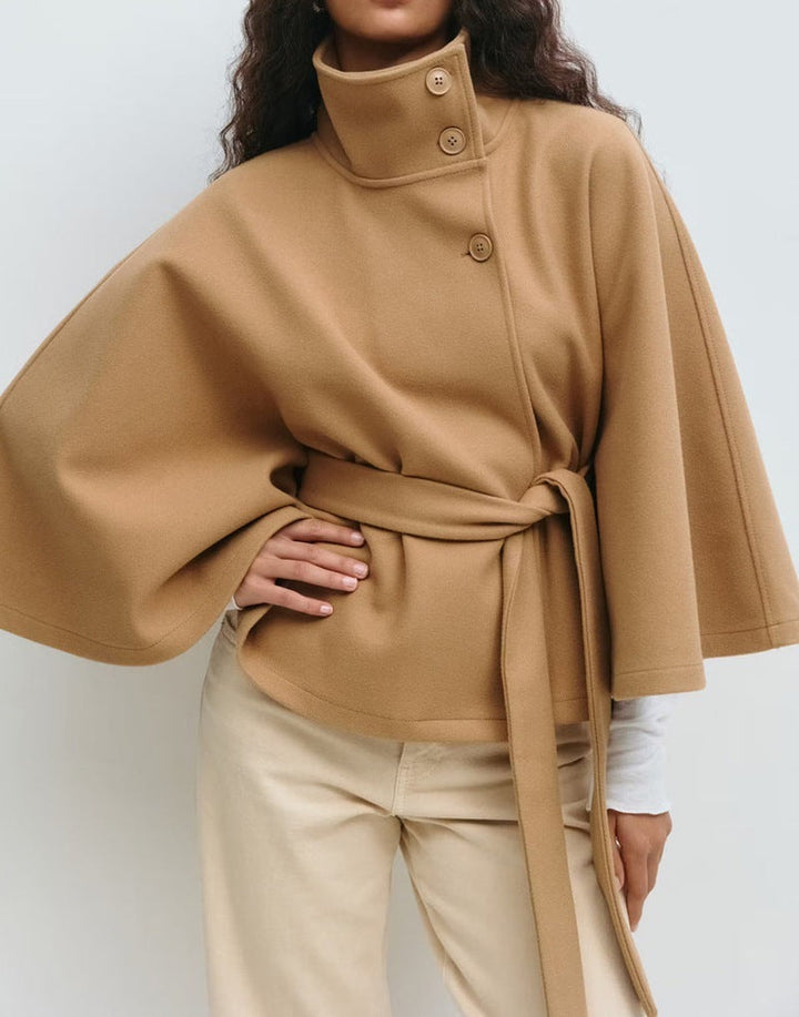 Winter High Neck Batwing Sleeve Coat With Belt Fashion Loose Elegant Button Top Trench Coat For Women Clothing Silicone Back Scrub Bath Brush