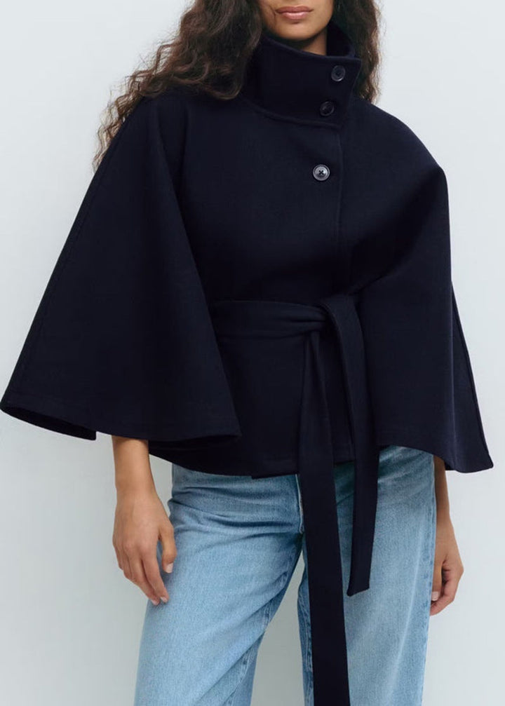 Winter High Neck Batwing Sleeve Coat With Belt Fashion Loose Elegant Button Top Trench Coat For Women Clothing Silicone Back Scrub Bath Brush