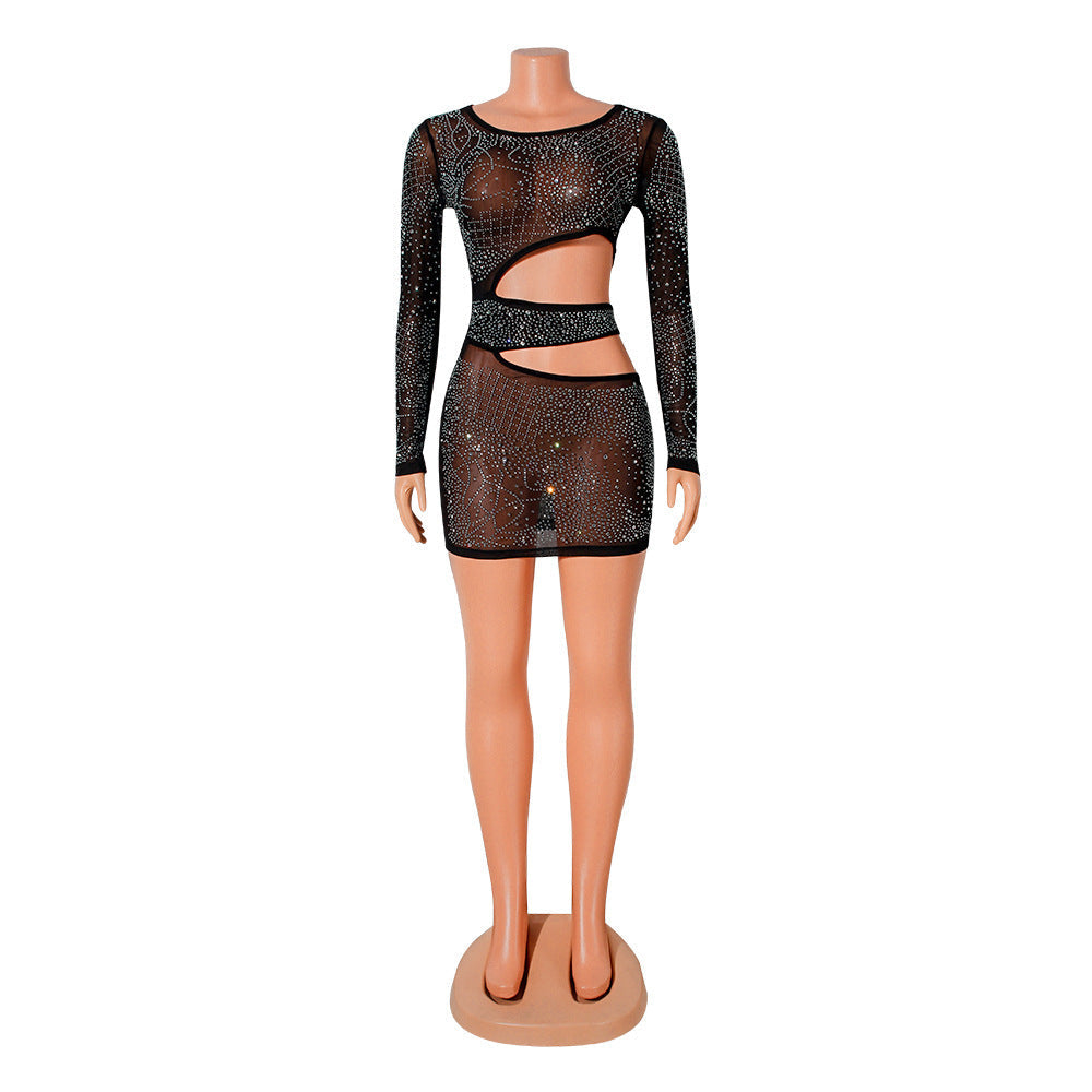 Glam Mesh Hollow Dress – Sparkly Bodycon Party Look BLYNTRA