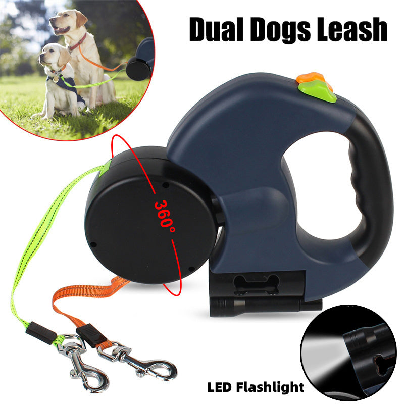 Retractable Dual Dog Leash with Light & Reflective Strip BLYNTRA