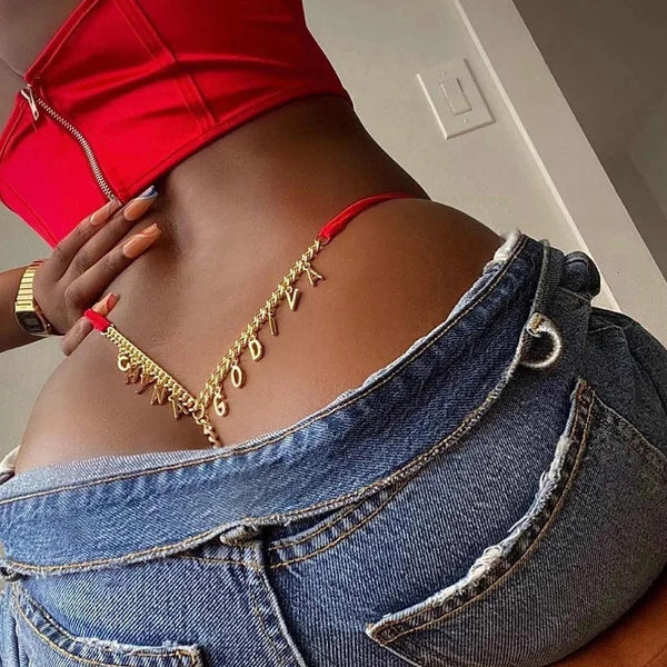 Exy Women Custom Thong With Letter Name Personality G-String Panties Underwear Waist Body Chain Lace Thongs Jewelry Gift Silicone Back Scrub Bath Brush