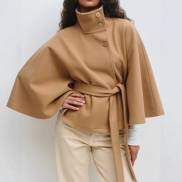 Winter High Neck Batwing Sleeve Coat With Belt Fashion Loose Elegant Button Top Trench Coat For Women Clothing Silicone Back Scrub Bath Brush