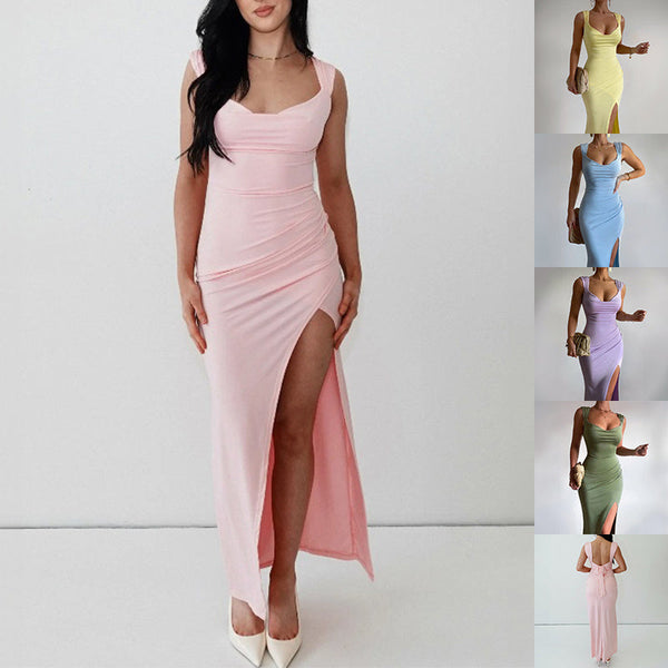 Slim Sleeveless Slit Dress With Back Tie Design Fashion Temperament Dresses For Women Clothing SHOPPING HUB