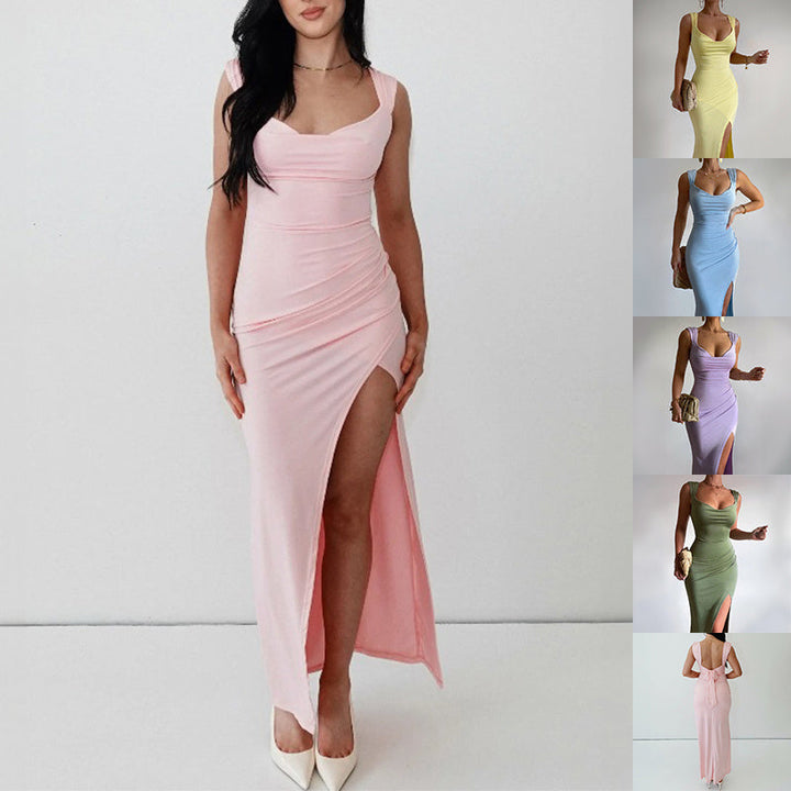 Slim Sleeveless Slit Dress With Back Tie Design Fashion Temperament Dresses For Women Clothing SHOPPING HUB