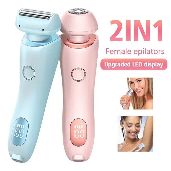2 In 1 Hair Removal Epilator USB Rechargeable Trimmer Women Body Razor Face Leg Armpit Bikini Hand Pubic Shaver Hair Remover Silicone Back Scrub Bath Brush