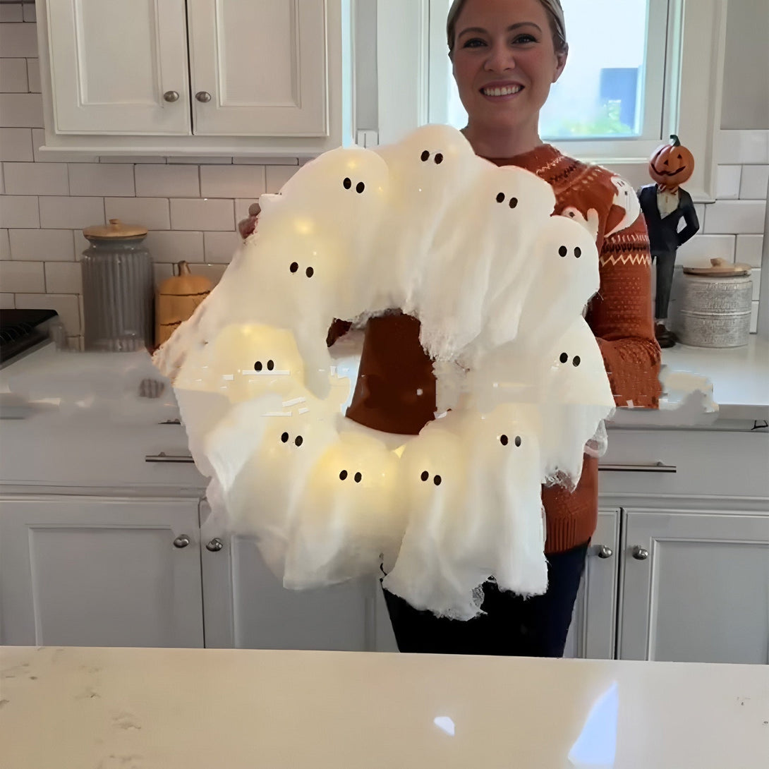 Halloween Decorations Ghost Wreath Cute Ghost Halloween Door Sign For Door Porch Wall Holiday Home Decor Glow Ghost Lights Silicone Back Scrub Bath Brush