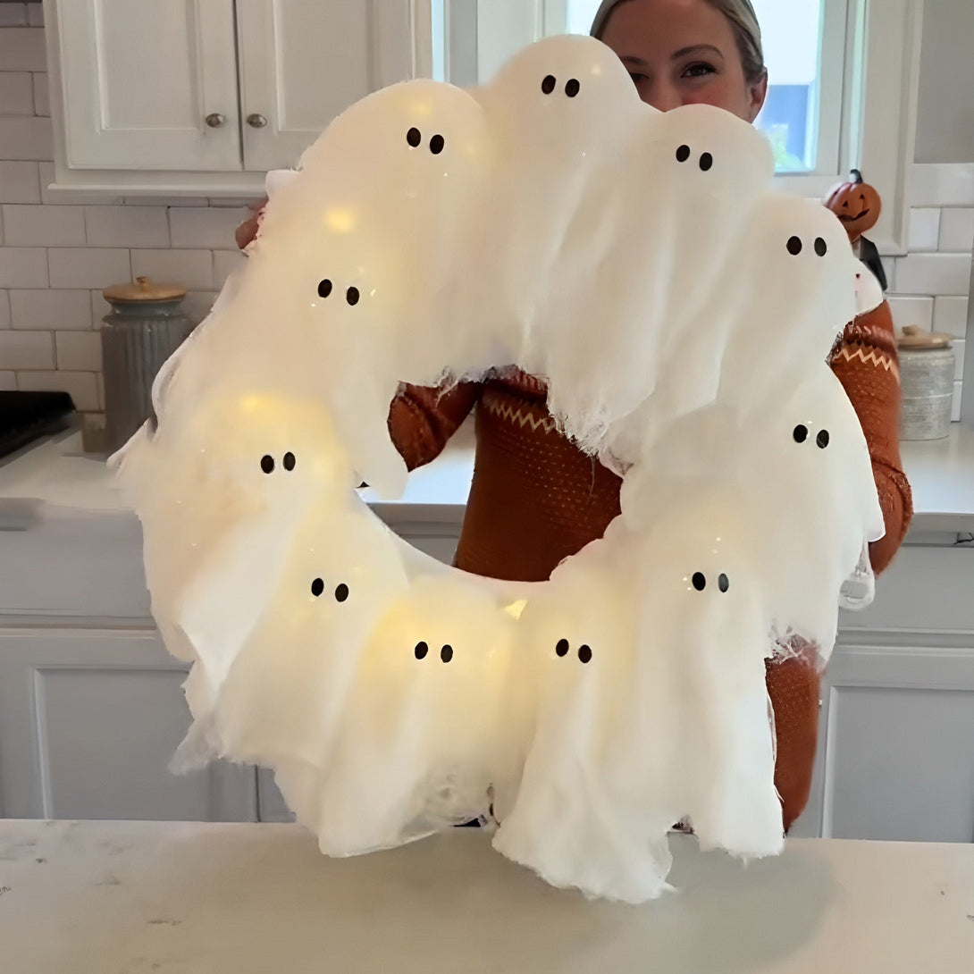 Halloween Decorations Ghost Wreath Cute Ghost Halloween Door Sign For Door Porch Wall Holiday Home Decor Glow Ghost Lights Silicone Back Scrub Bath Brush