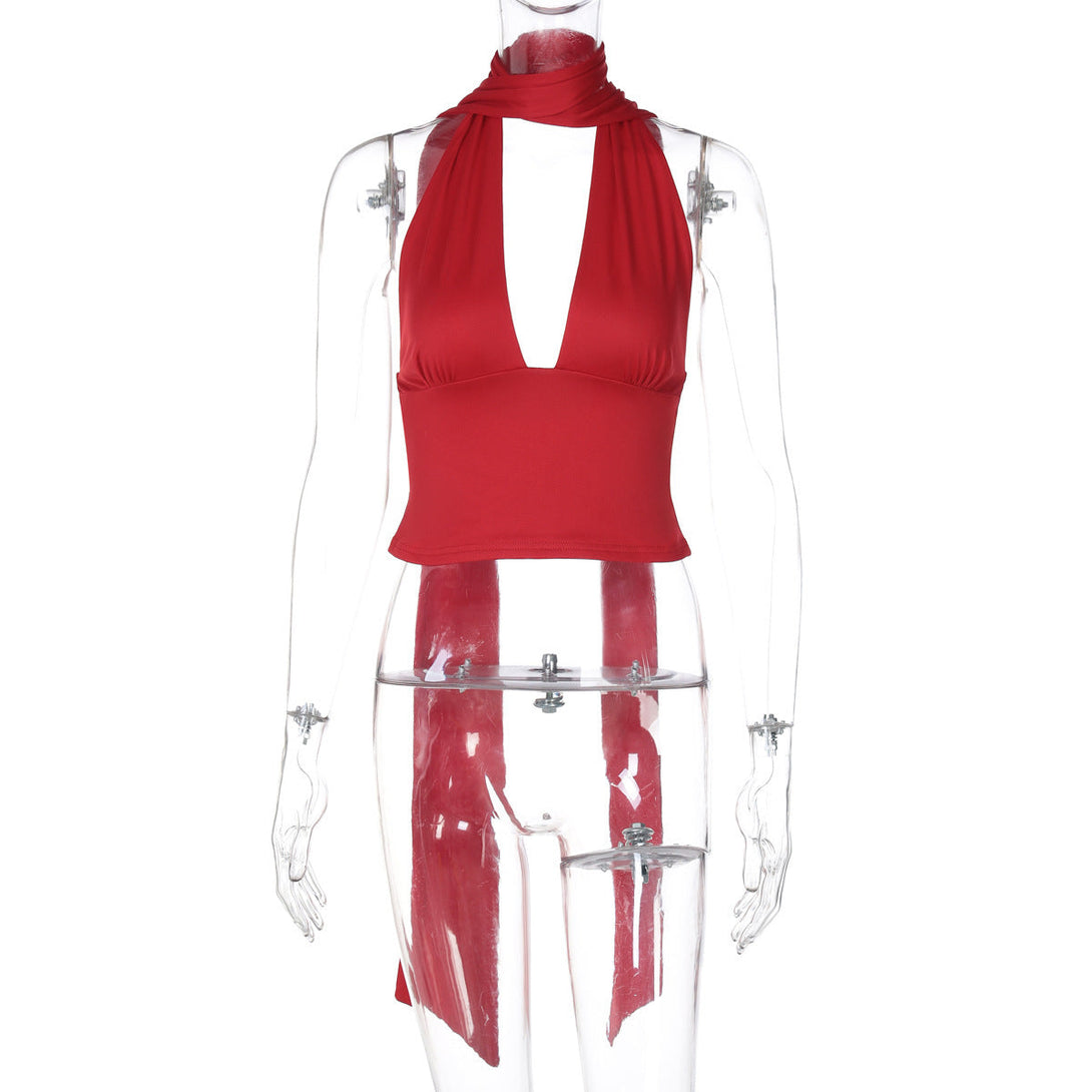 Y2K Deep V-Neck Halter Top BLYNTRA