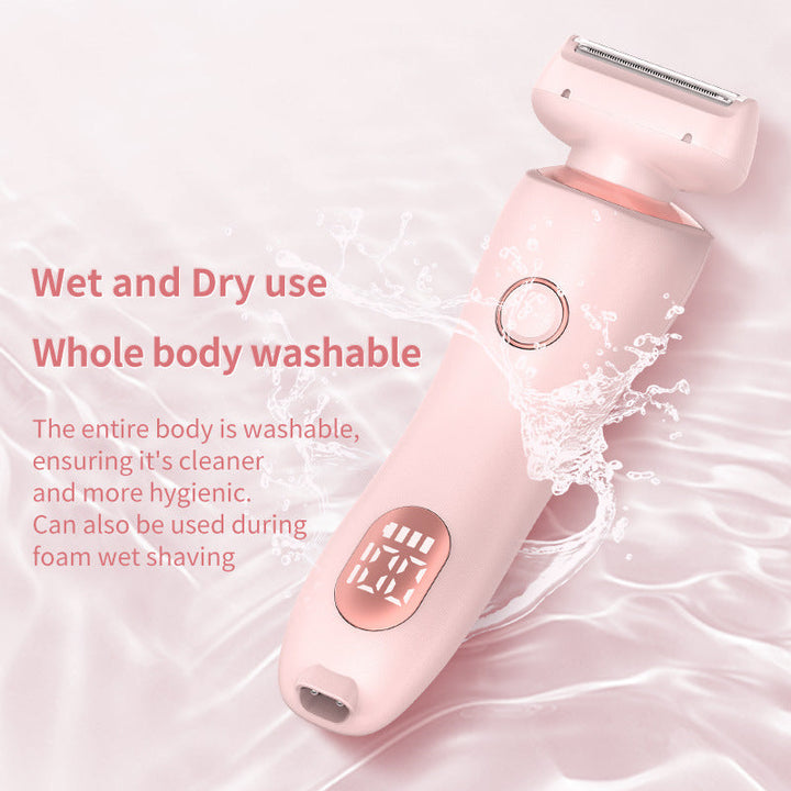 2 In 1 Hair Removal Epilator USB Rechargeable Trimmer Women Body Razor Face Leg Armpit Bikini Hand Pubic Shaver Hair Remover Silicone Back Scrub Bath Brush