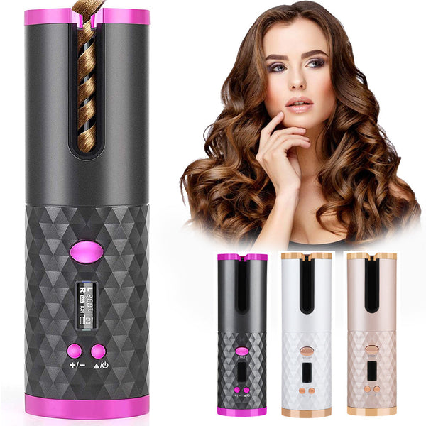 Rechargeable Automatic Hair Curler Women Portable Hair Curling Iron LCD Display Ceramic Curly Rotating Curling Wave Styer Silicone Back Scrub Bath Brush