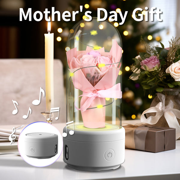 LED Glass Rose & Bluetooth Speaker Gift Silicone Back Scrub Bath Brush