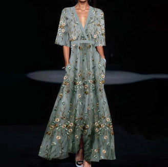 BloomVibe Floral V-Neck Summer Maxi Dress Silicone Back Scrub Bath Brush