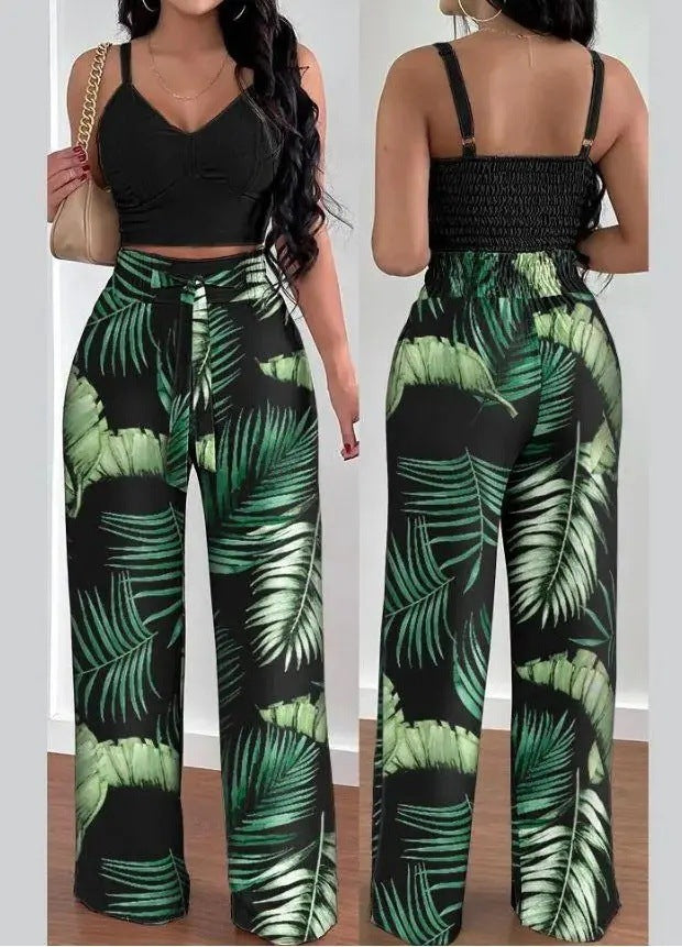 Sexy Backless Two-Piece Pleated Pants Set BLYNTRA