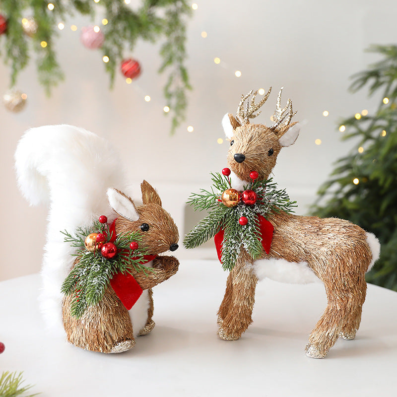 BLYNTRA Straw Christmas Elk & Squirrel Ornaments – Rustic Holiday Decor Set BLYNTRA