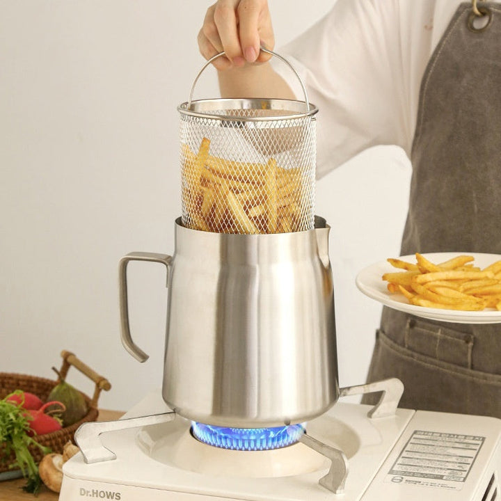 BLYNTRA™ 304 Stainless Steel Oil Filter Pot – Large Capacity + Fry Basket Silicone Back Scrub Bath Brush