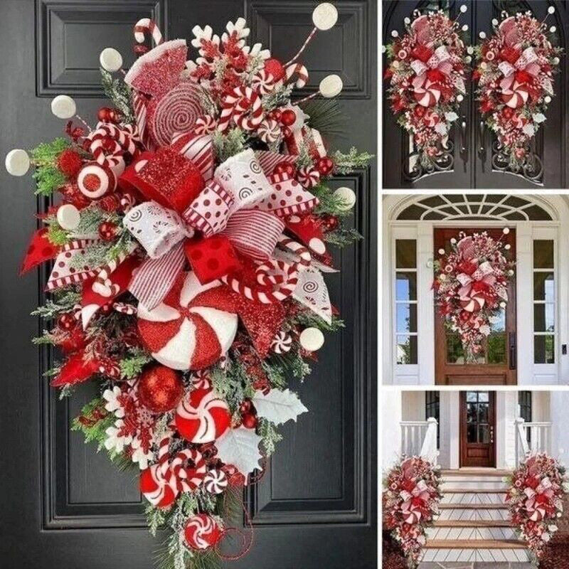 Christmas Wreath & Upside-Down Tree Garland by BLYNTRA – Candy-Decor Artificial Xmas Decor BLYNTRA