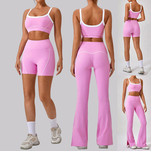 Outdoor Sports Yoga Suits Women's Spaghetti Strap Contrast Color Fitness Set Outfits Silicone Back Scrub Bath Brush