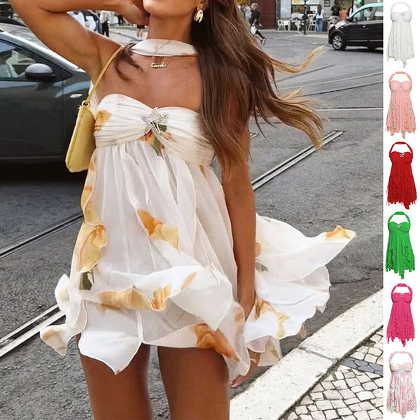 Sexy Halter Backless Mesh Mini Dress – Summer Party Vibes BLYNTRA