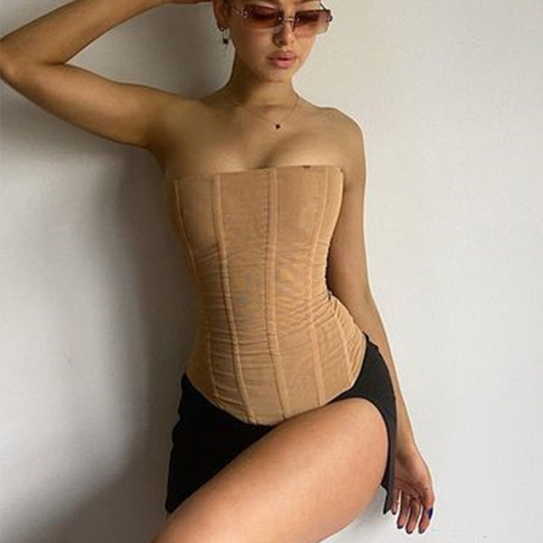 MeshFlair Corset Crop Top Silicone Back Scrub Bath Brush