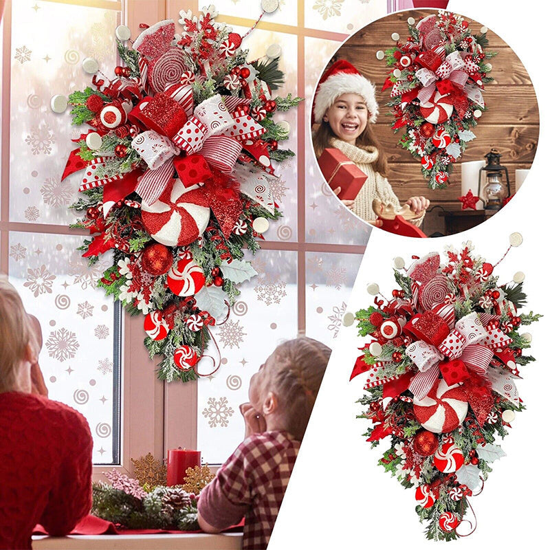 Christmas Wreath & Upside-Down Tree Garland by BLYNTRA – Candy-Decor Artificial Xmas Decor BLYNTRA