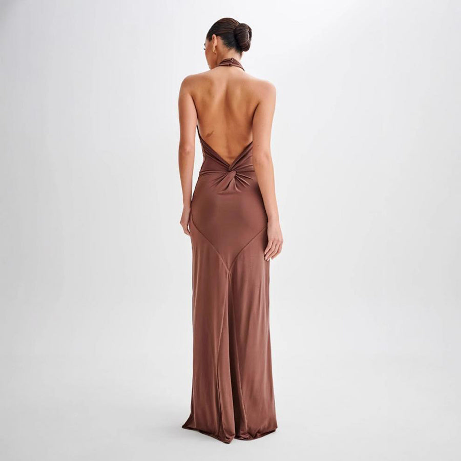 BLYNTRA Backless Halter Maxi Dress – Slimming Bodycon Statement BLYNTRA
