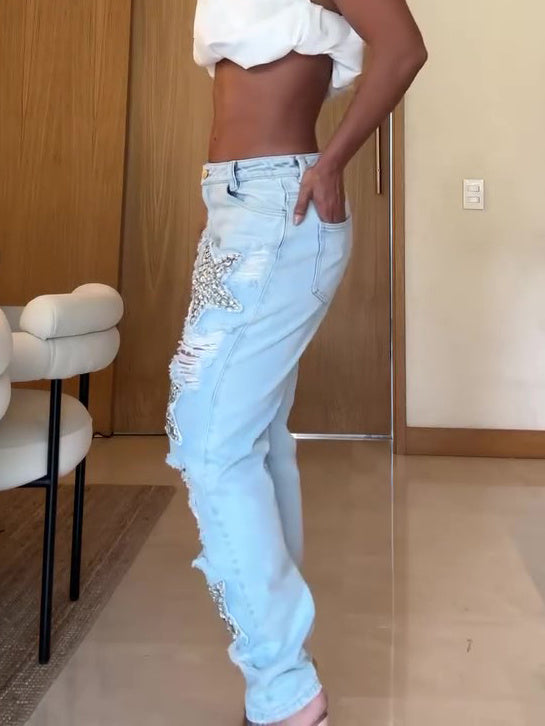 BLYNTRA™ Five-pointed Star Hot Diamond Ripped Jeans BLYNTRA